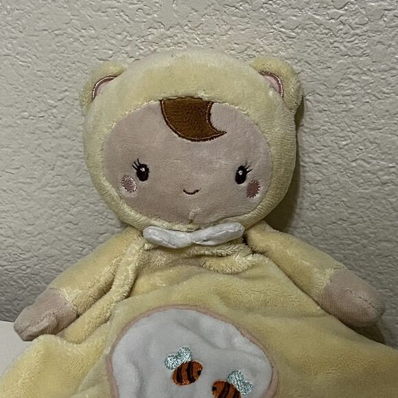 Douglas Baby Lil' Snugglers Security Blanket Yellow Doll Bear Bees Lovey Satin - Picture 2 of 12